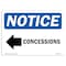 Signmission OSHA Notice, 5" Height, Concessions Left Arrow Sign With Symbol, 7" X 5", Landscape OS-NS-D-57-L-10760 - alternate 1